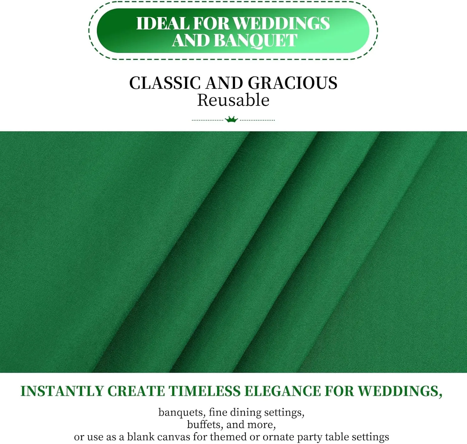 10 Pack 60 x 126 Inch Tablecloth, Green Tablecloth for 8 Feet Rectangle Tables, Stain and Wrinkle Resistant Washable Fabric Table Cloth for Wedding Party Dining Table Buffet Parties Camping