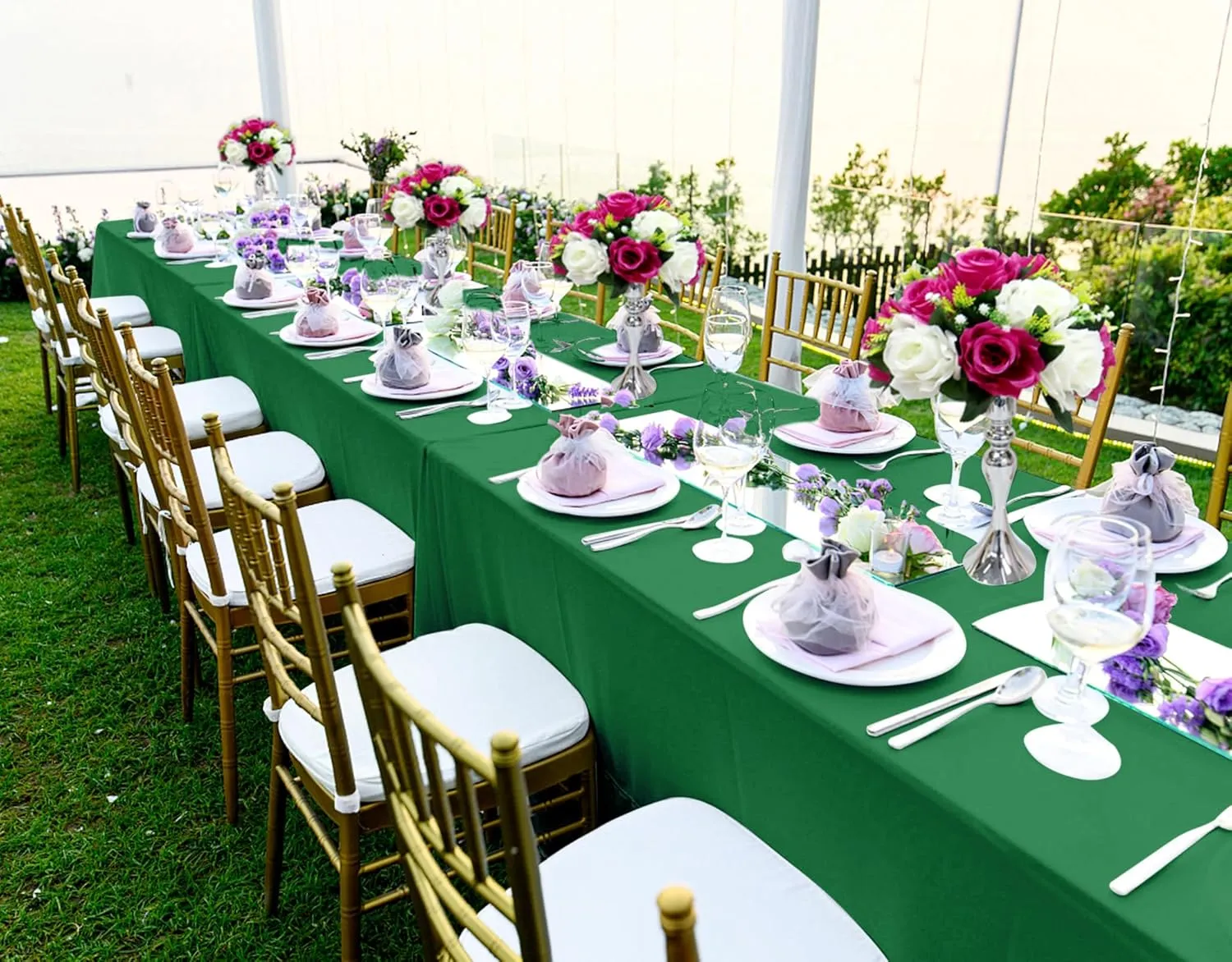 10 Pack 60 x 126 Inch Tablecloth, Green Tablecloth for 8 Feet Rectangle Tables, Stain and Wrinkle Resistant Washable Fabric Table Cloth for Wedding Party Dining Table Buffet Parties Camping