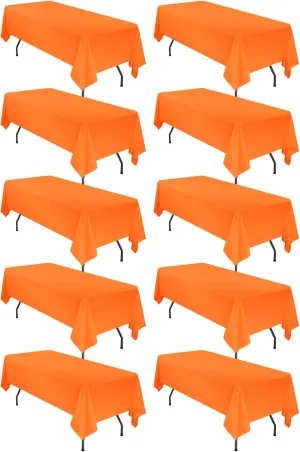 10 Pack 60 x 126 Inch Tablecloth, Orange Tablecloth for 8 Feet Rectangle Tables, Stain and Wrinkle Resistant Washable Fabric Table Cloth for Wedding Party Dining Table Buffet Parties Camping