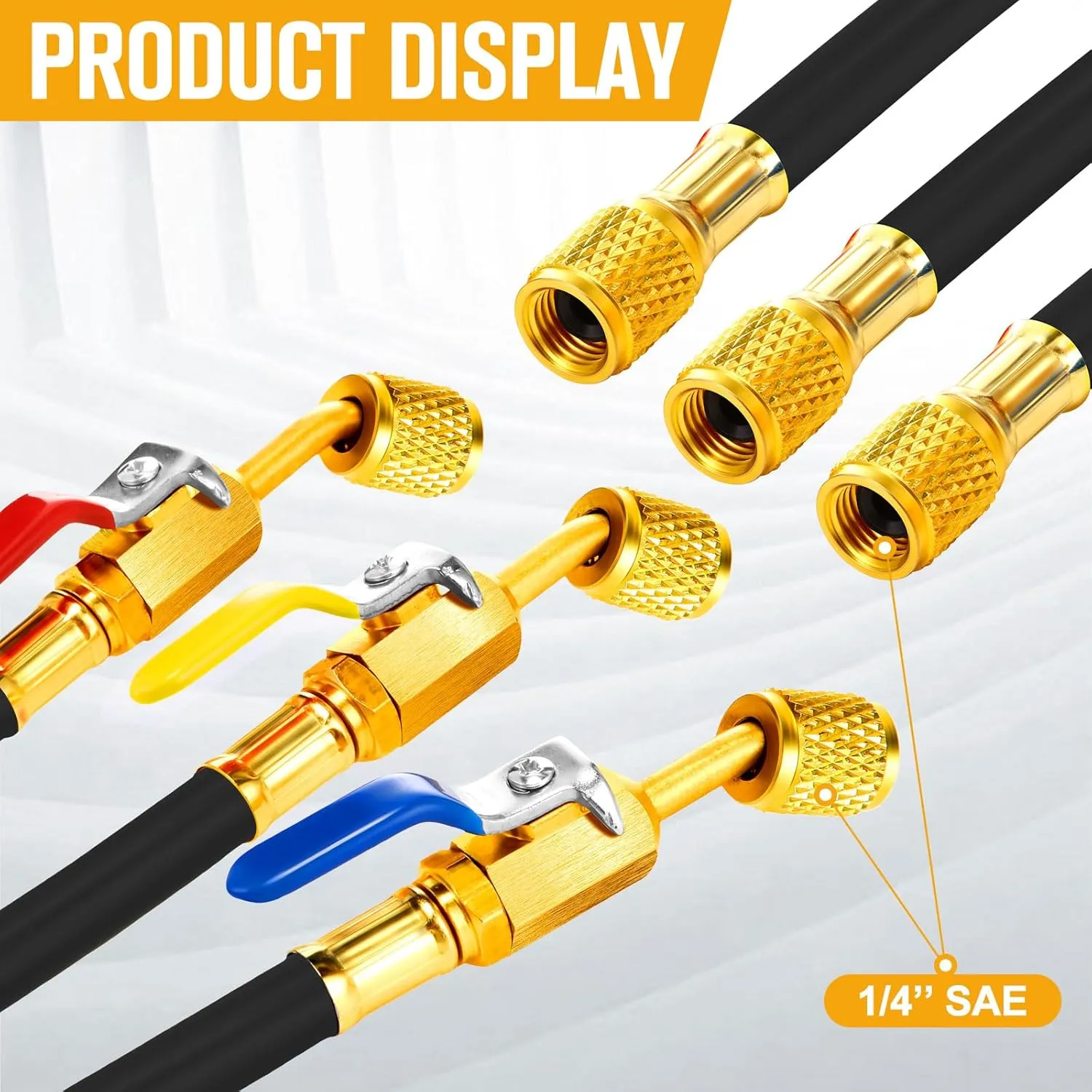 10 Pcs AC Manifold Gauge Hose with R410a Mini Split Adapter Tank Adapter Refrigerant Charging Hose for R134a R410a R404a R12 R22 Refrigerants(Black,60 Inch)