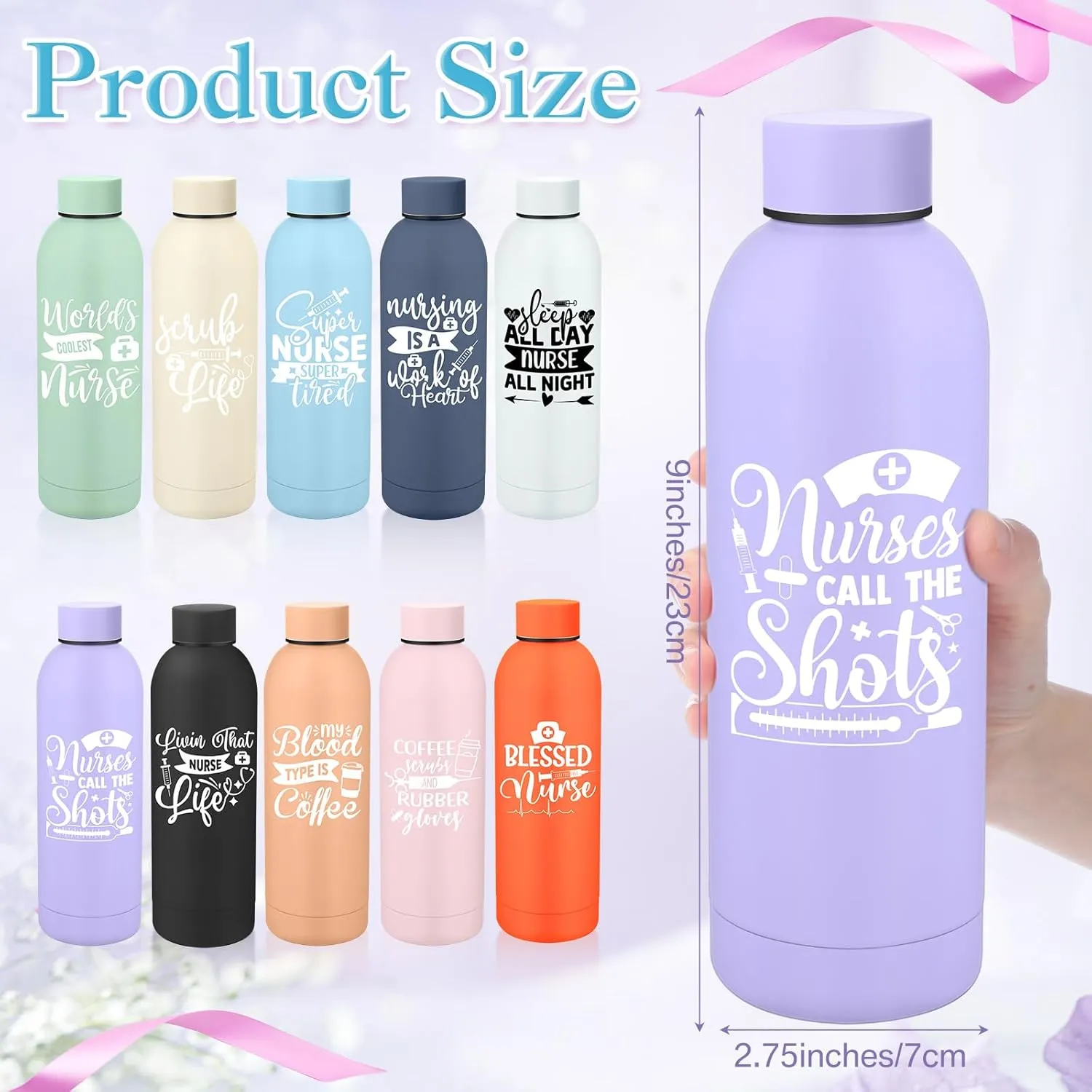 10 Pcs Nurse CNA Appreciation Gift Bulk 17 oz Frosted Stainless Steel Thank You Water Bottle Double Wall 304 Matte Cup Tumbler Mug for Nurses Week Gifts Assistant Graduation
