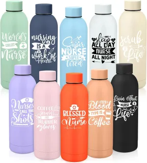10 Pcs Nurse CNA Appreciation Gift Bulk 17 oz Frosted Stainless Steel Thank You Water Bottle Double Wall 304 Matte Cup Tumbler Mug for Nurses Week Gifts Assistant Graduation