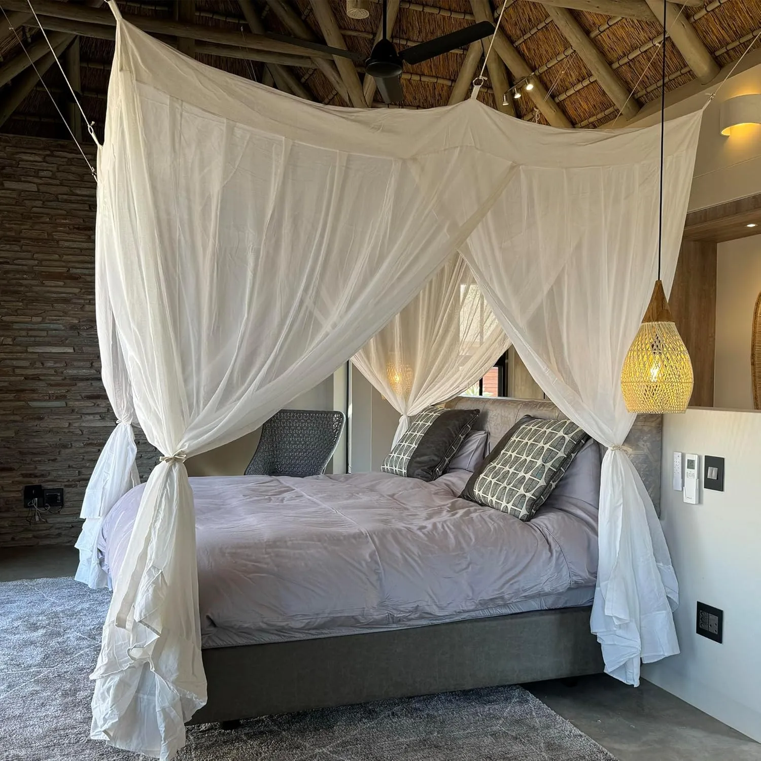 100% Cotton Bed Canopy for Queen and King Size Bed | Handmade Luxury Mosquito Net Bedroom Curtains | Decorative Rectangular Shape Netting for Home with 4 Doors