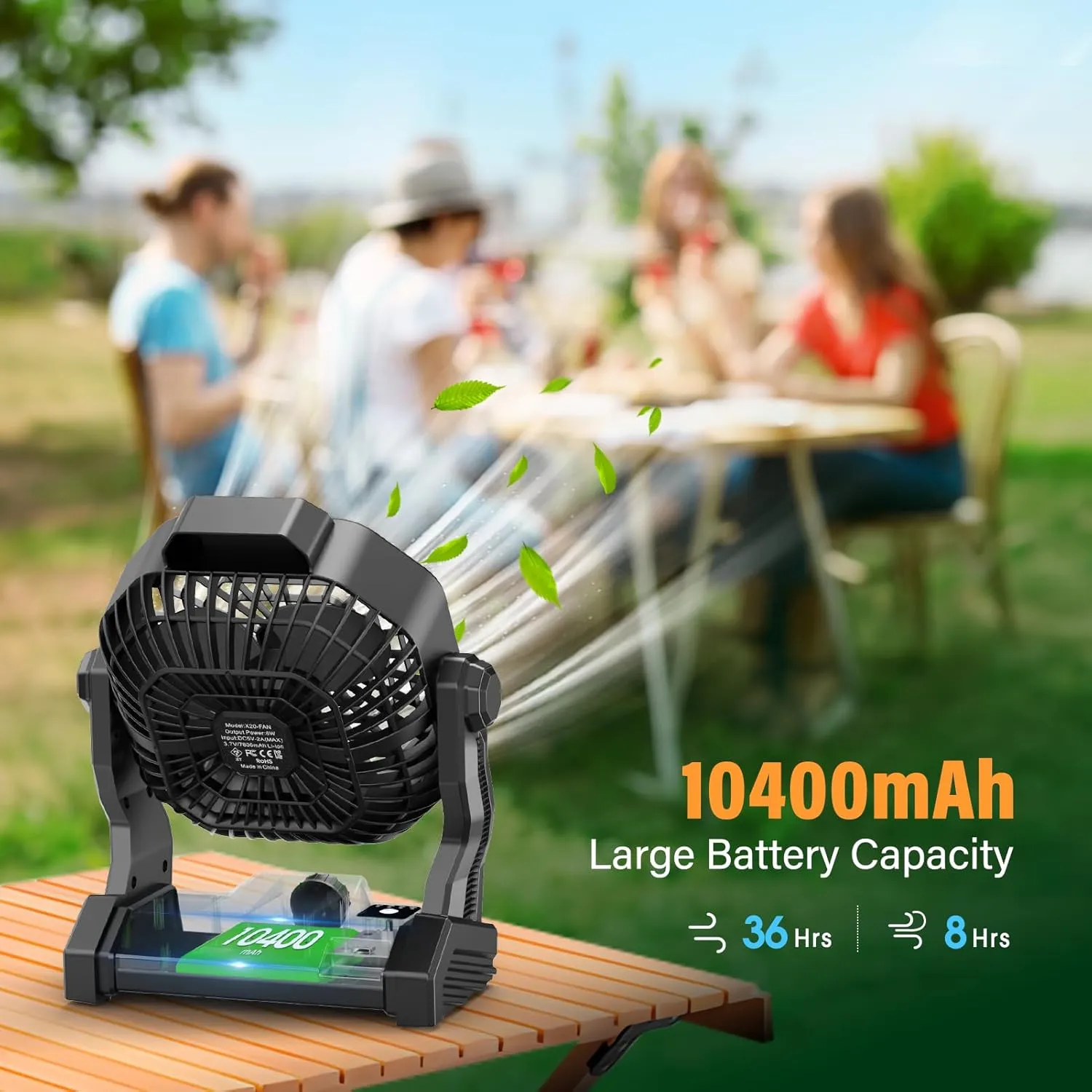 10400mAh Solar Fan with LED Lantern, Camping Fan with Solar Panel, 7W Rechargeable Solar Powered Fan for Outside, Quiet Battery Operated Tent Fan for Picnic, Barbecue, Fishing, Travel