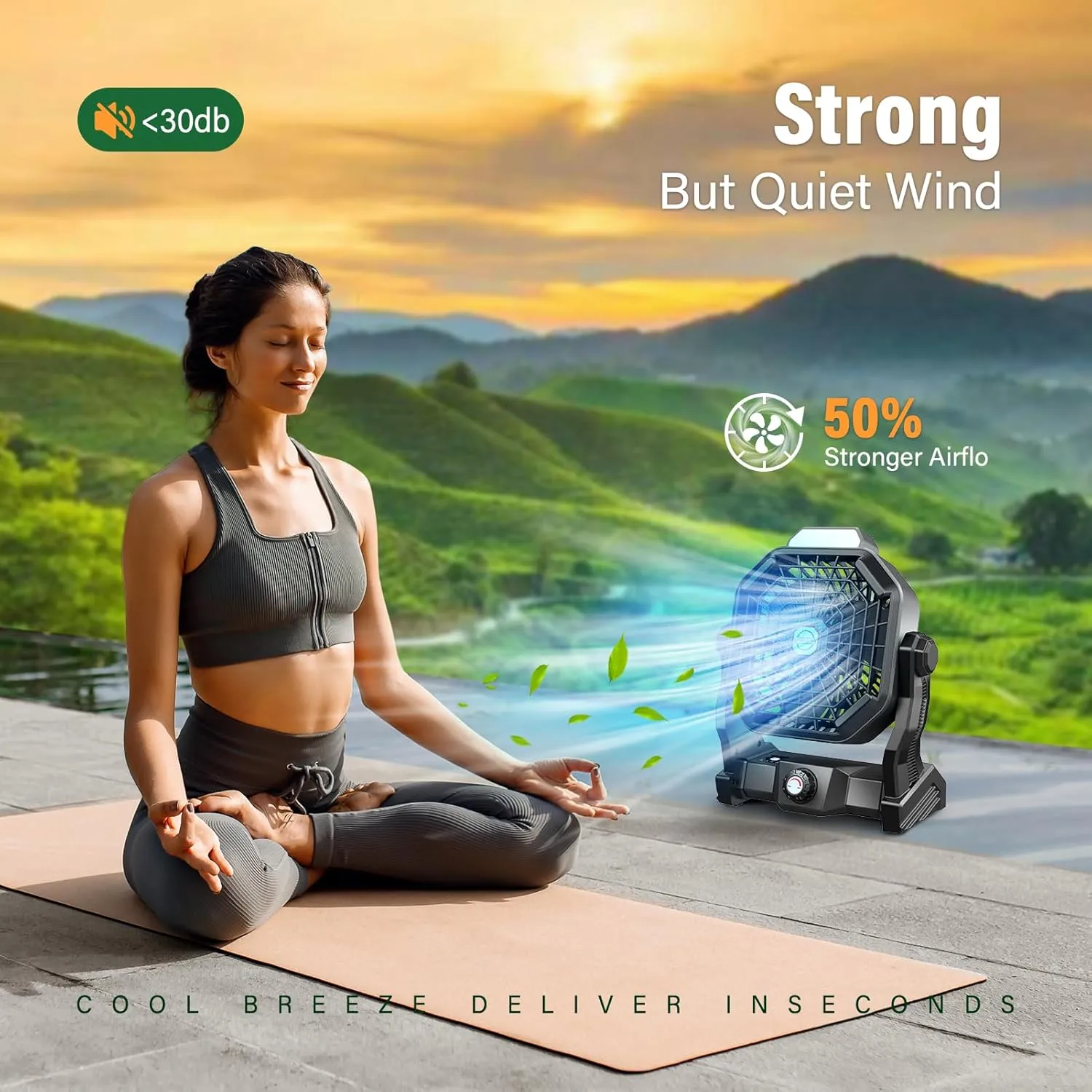 10400mAh Solar Fan with LED Lantern, Camping Fan with Solar Panel, 7W Rechargeable Solar Powered Fan for Outside, Quiet Battery Operated Tent Fan for Picnic, Barbecue, Fishing, Travel
