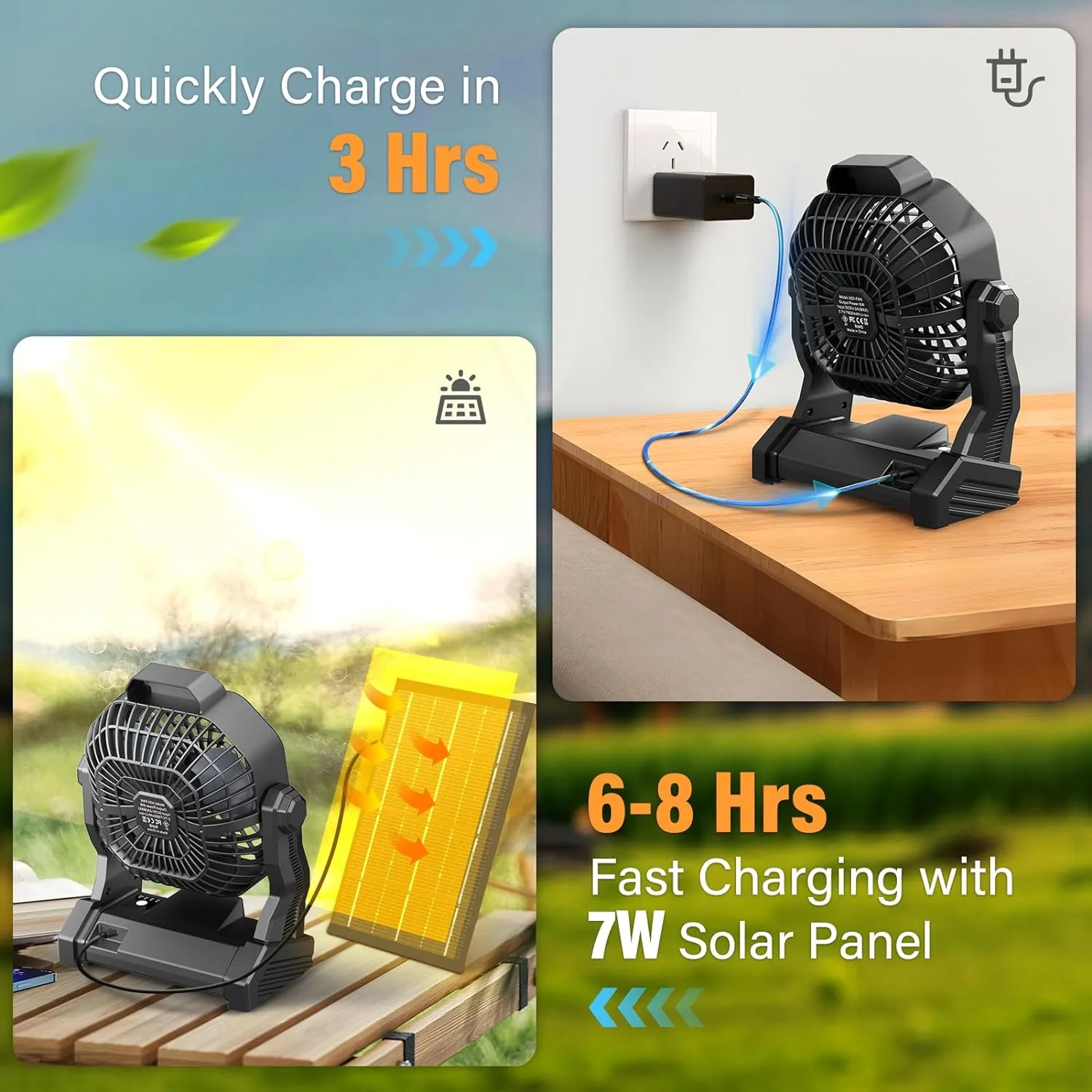 10400mAh Solar Fan with LED Lantern, Camping Fan with Solar Panel, 7W Rechargeable Solar Powered Fan for Outside, Quiet Battery Operated Tent Fan for Picnic, Barbecue, Fishing, Travel