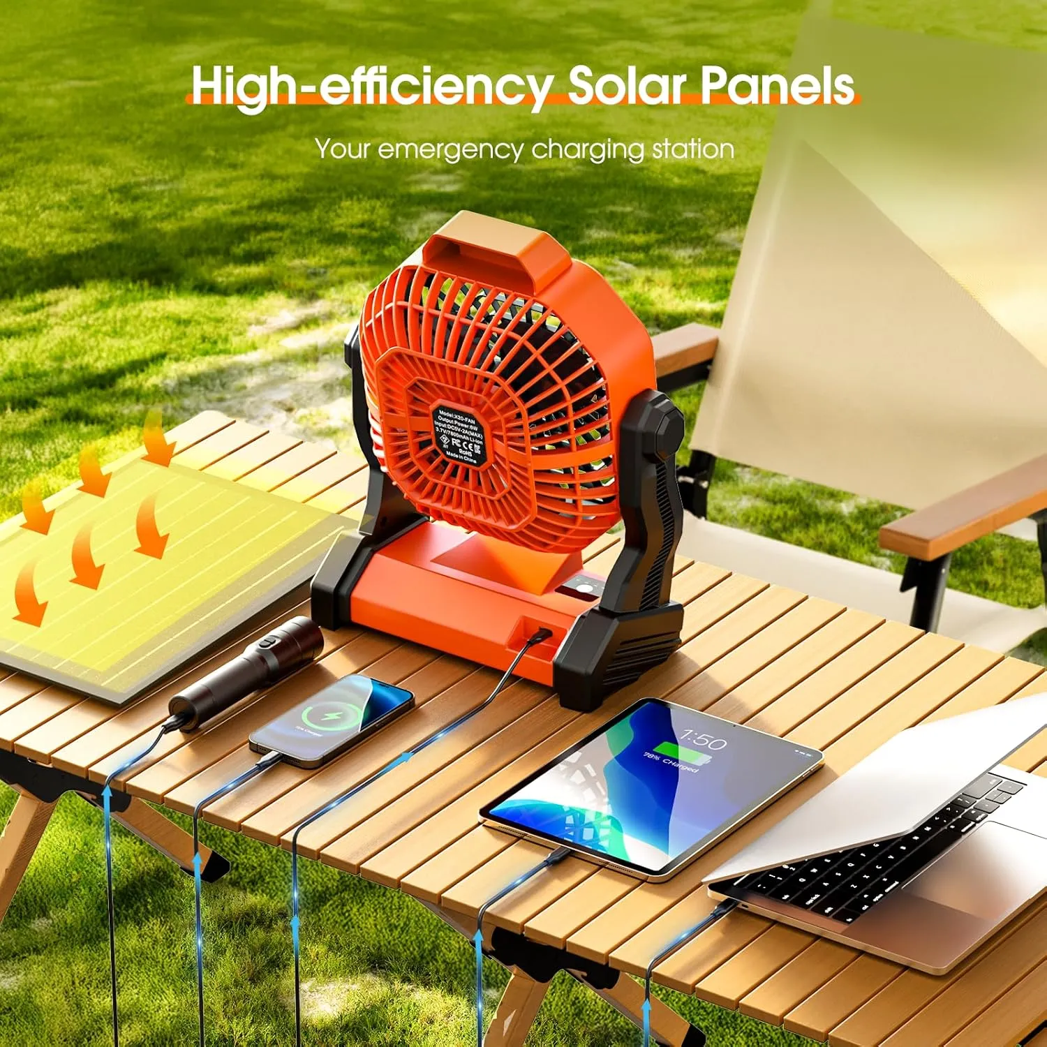 10800mAh Solar Powered Fan, 7W Solar Camping Fans & Led Lantern, 8-inch Rechargeable Fan with Solar Panel, Battery Operated Powered Outdoor Tent Fans for Camping Essentials Accessories