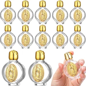 12 Pcs Catholic Holy Water Bottles 0.5 Floz Embossed Glass Holy Water Bottle with Toned Cap and Depiction Communion Gifts for Family Church(Gold,Our Lady of Guadalupe)