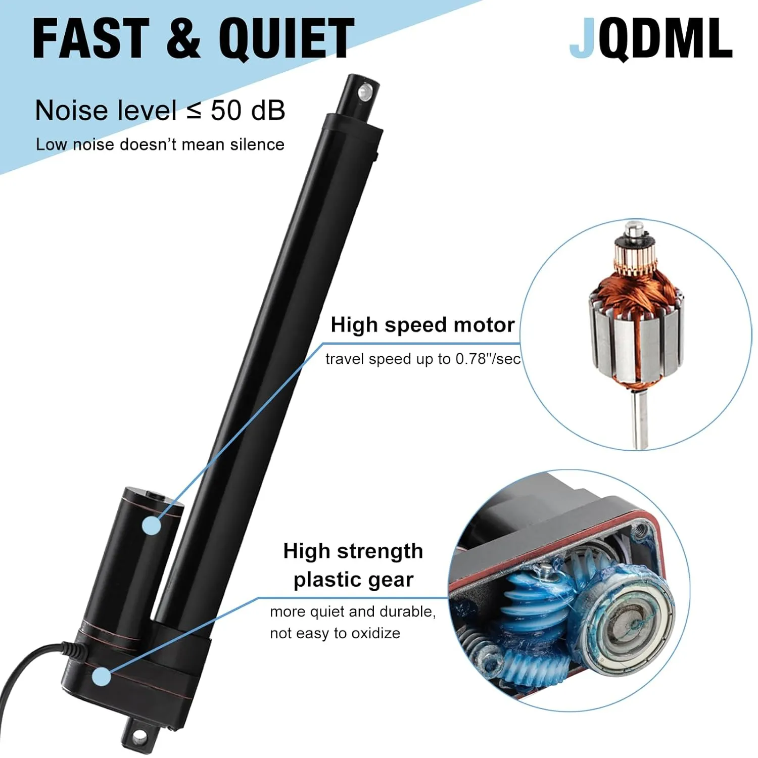 12V Linear Actuator 176lbs/800N 0.78"/s High Speed Linear Actuator Stroke 6Inch IP65 Protection Electric Actuator with Mounting Brackets,for Door Opener,Solar Tracker,Electric Lifting System