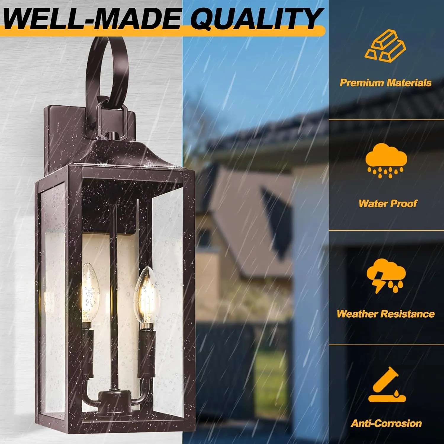 19" Oil Rubbed Bronze Outdoor Wall Lantern 2-Light, Large Outside Modern Wall Sconce Light Fixture, Brown Porch Light Wall Mount with Glass, Waterproof Farmhouse Exterior Lamp Lighting
