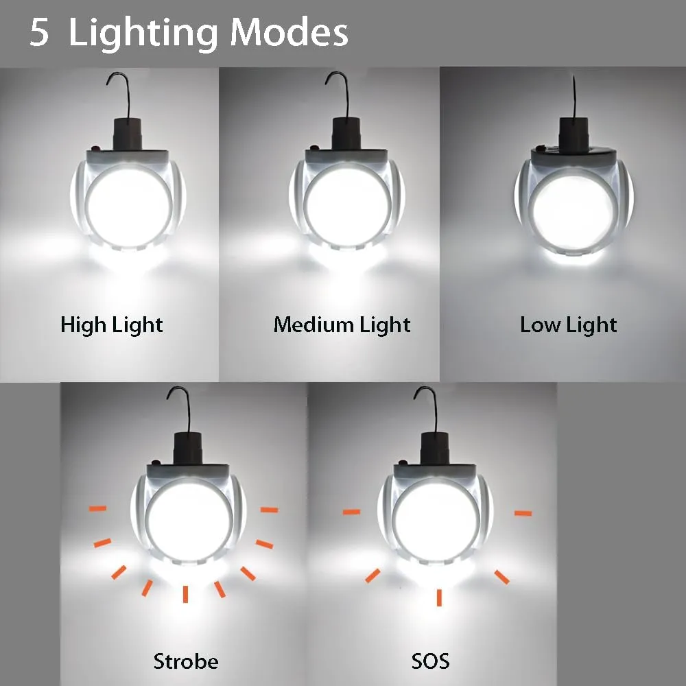 2 in 1 Foldable Solar Lamp LED Remote Control Portable Camping Collapsible Blub 45LED Tent Lantern Light 5 Mode USB Rechargeable Hook Hanging Power Outdoor Fishing Emergency Courtyard 2 Pack