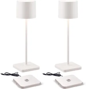2 Pack Cordless Table Lamp Rechargeable, Wireless Charging LED Table Lamp, IP54 Waterproof Aluminum Bedside Light, Touch Control, Suitable for Indoor and Outdoor Use, White