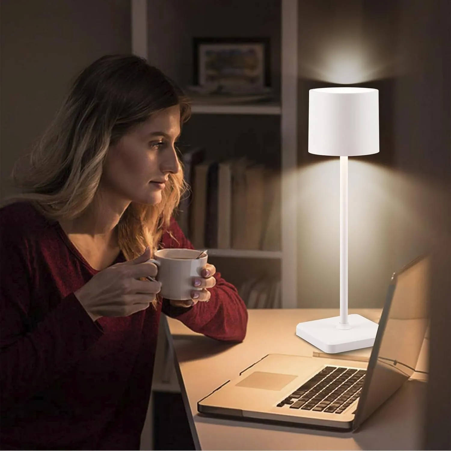 2 Pack Cordless Table Lamp Rechargeable, Wireless Charging LED Table Lamp, IP54 Waterproof Aluminum Bedside Light, Touch Control, Suitable for Indoor and Outdoor Use, White