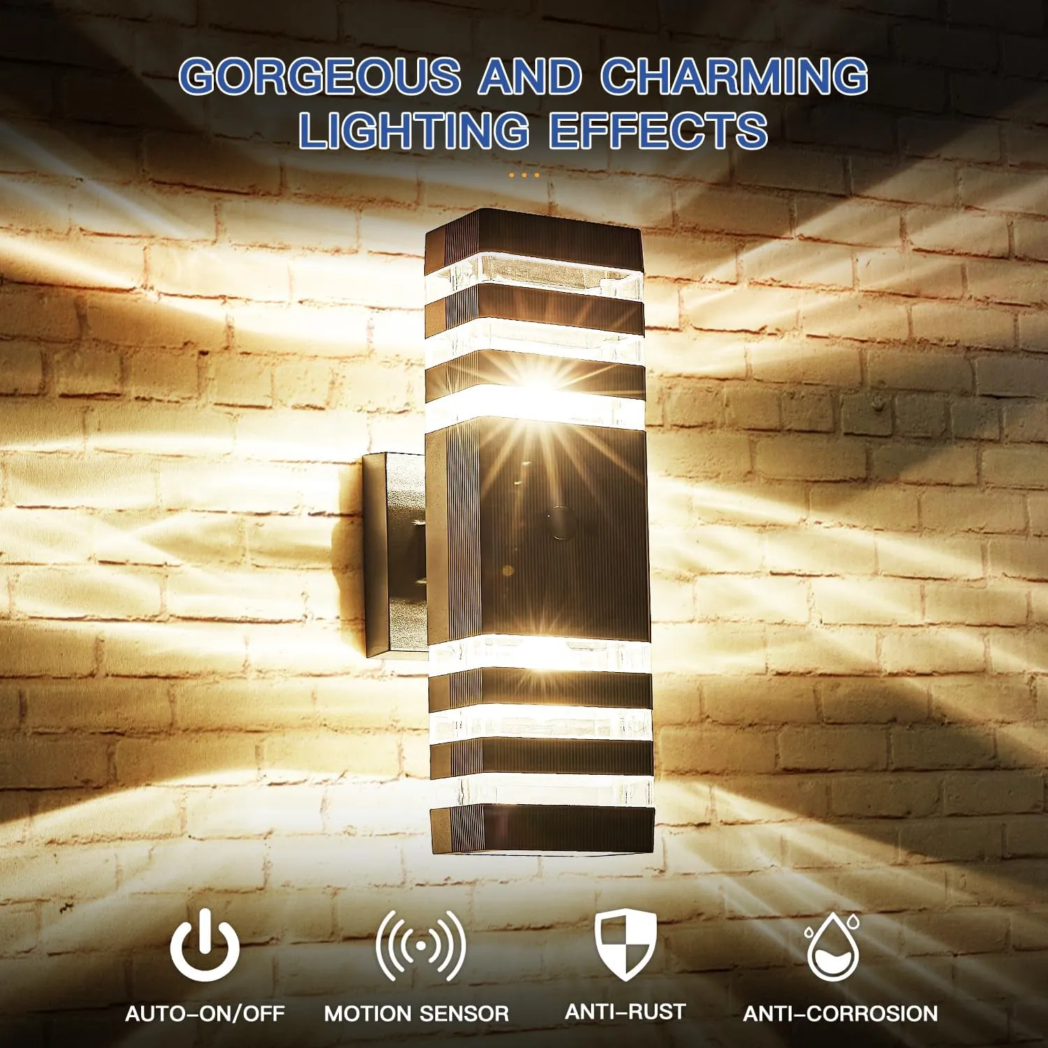 2 Pack Motion Sensor Outdoor Wall Light Fixture Up Down Porch Lights Modern Dusk to Dawn Exterior Sconce Light Wall Mount Outside Coach Lantern for House Front Door Garage (With 4 Dimmable Warm Bulbs)
