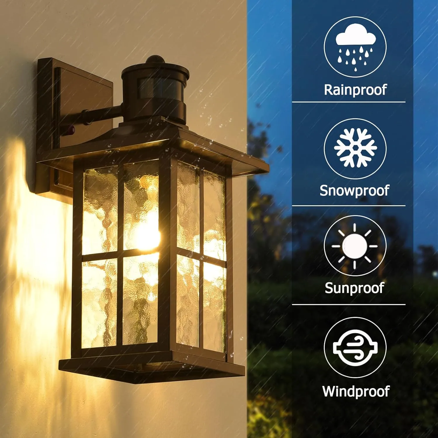 2 Pack Motion Sensor Outdoor Wall Lights Dusk to Dawn Exterior Porch Lantern Brown Outside Sconce Lighting Fixtures Rustic Farmhouse Wall Mount Carriage Lamp for House Garage Patio