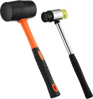 2 Pack Rubber Mallet Hammer Set, 16oz & 35mm Dual Faced Small Hammer with Fiberglass Handle, Rubber Mallet for Camping, Tiles, Tent Stakes, Woodworking, and Flooring
