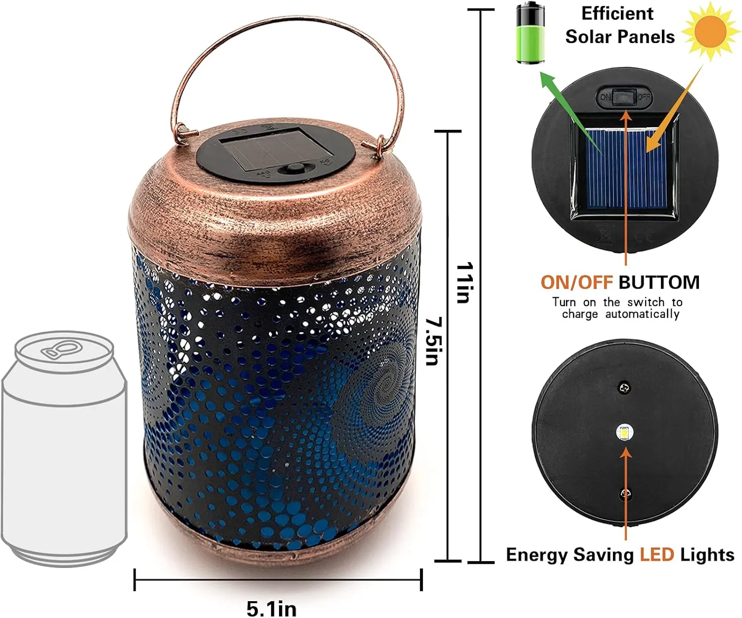 2 Pack Solar Powered Metal LED Lanterns with Handle - Waterproof Outdoor Hanging Lanterns for Garden, Patio, Decor & Idea