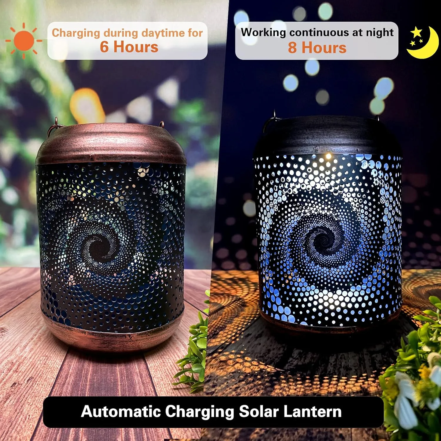 2 Pack Solar Powered Metal LED Lanterns with Handle - Waterproof Outdoor Hanging Lanterns for Garden, Patio, Decor & Idea