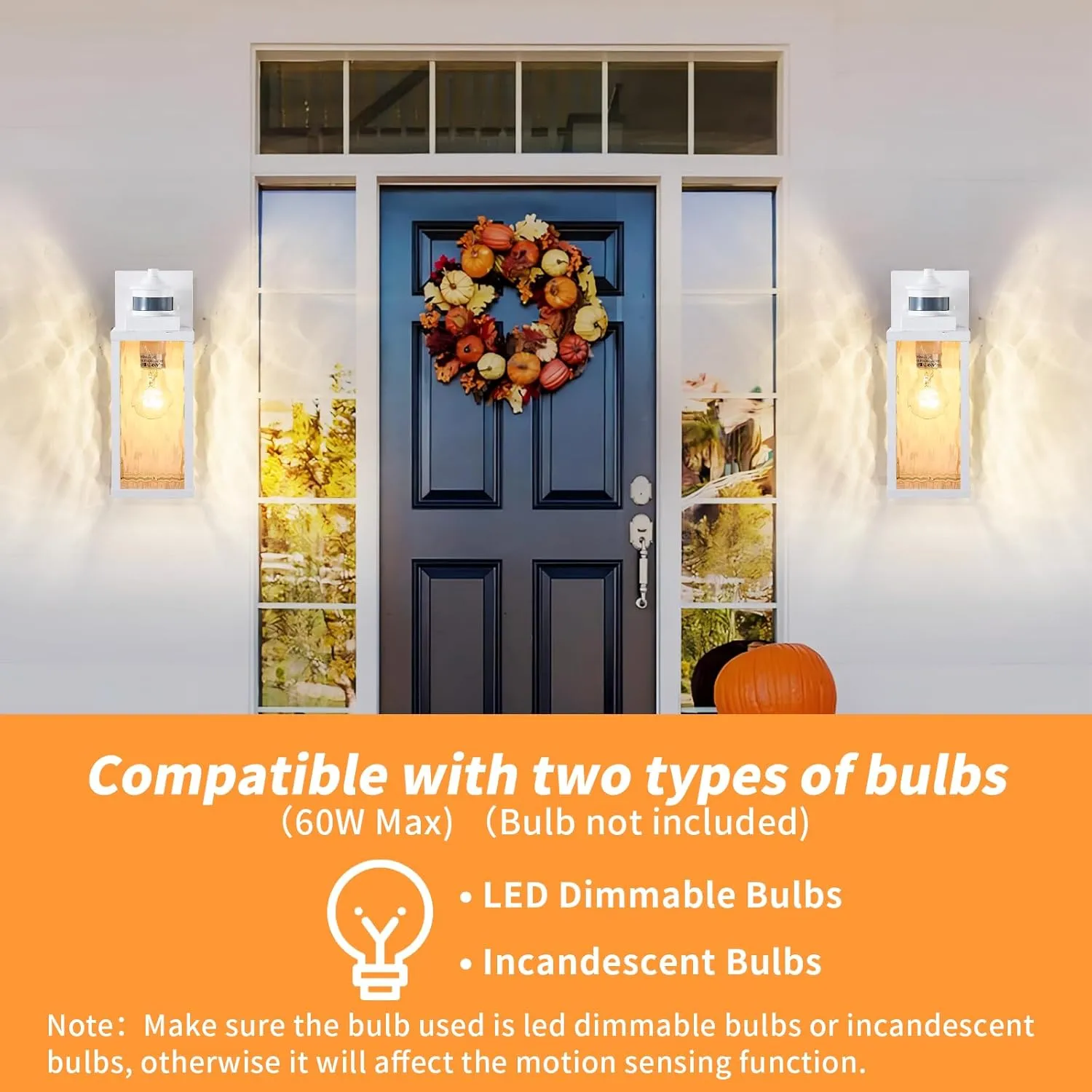 2 Pack White Motion Sensor Outdoor Wall Lights,Updated Dusk to Dawn Outdoor Lighting, Exterior Light Fixtures Wall Mount,Waterproof Porch Light Outside Lights for House