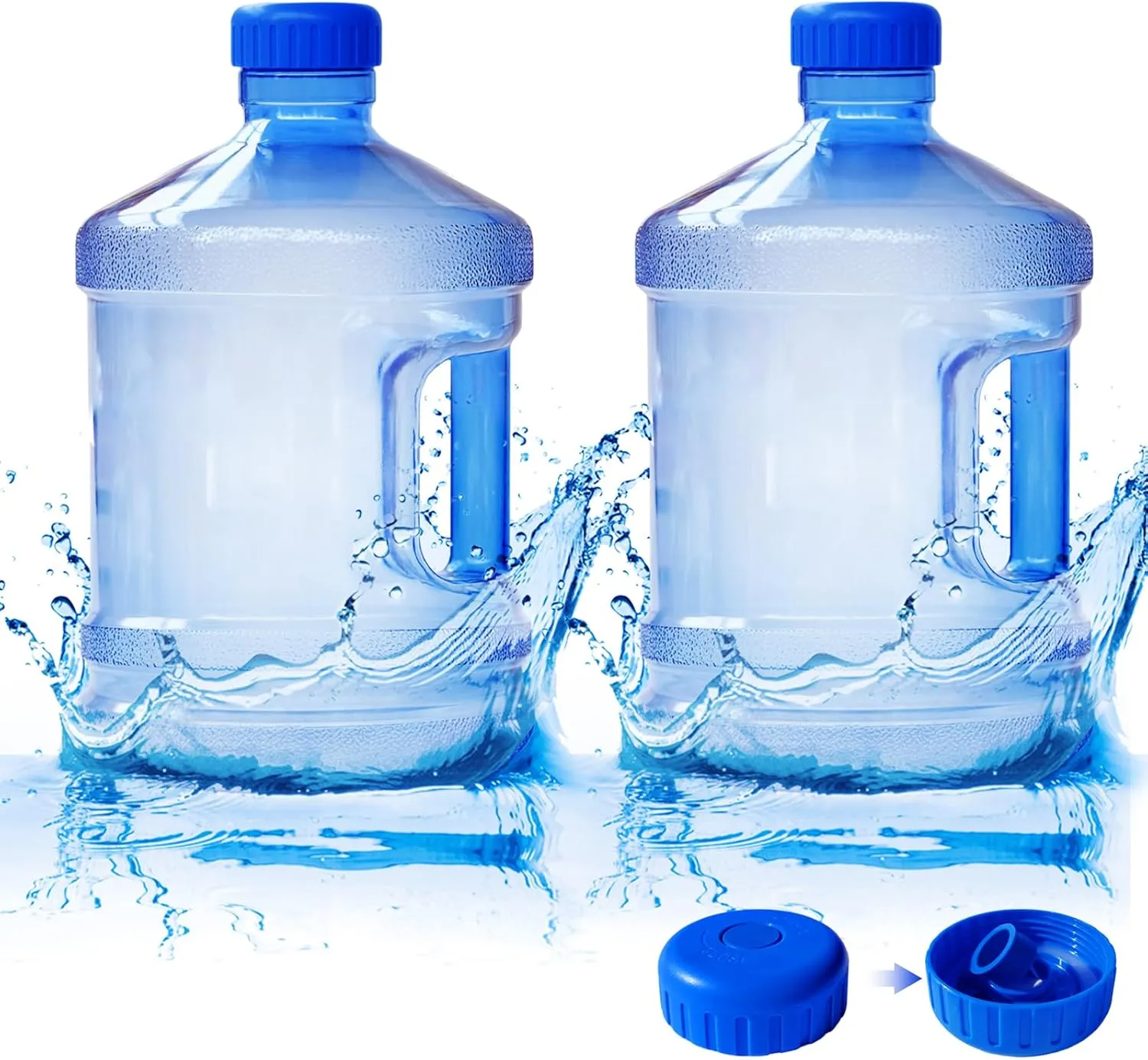 2 Pieces Round Plastic Water Jug,1 Gallon Water Bottle with Handle and Screw Cap,Large Reusable Leak Proof Bottle for Camping,Outdoor Travel,Gym