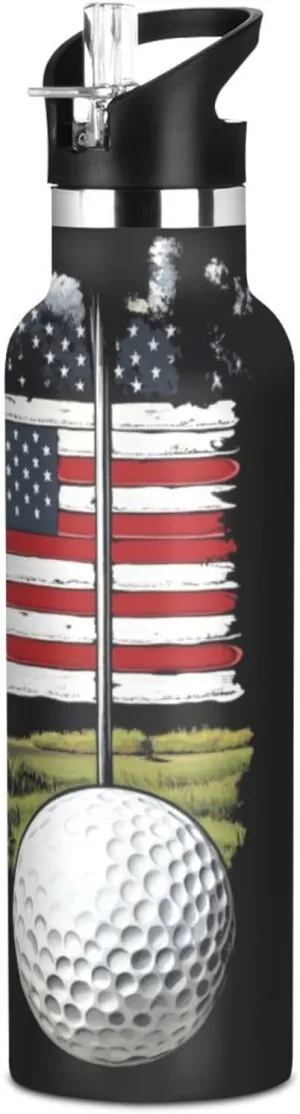 20 oz America Golf Grassland Sport Water Bottle with Straw Lid 304 Stainless Reusable Insulated Bottles
