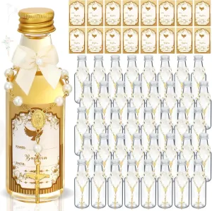 24 Sets Catholic Holy Water Bottle Baptism Rosary Set Baptism Favors 1.7oz Christian Water Container Empty Glass Holy Water Bottle for Easter Party Church Wedding Table Newborn (Gold)