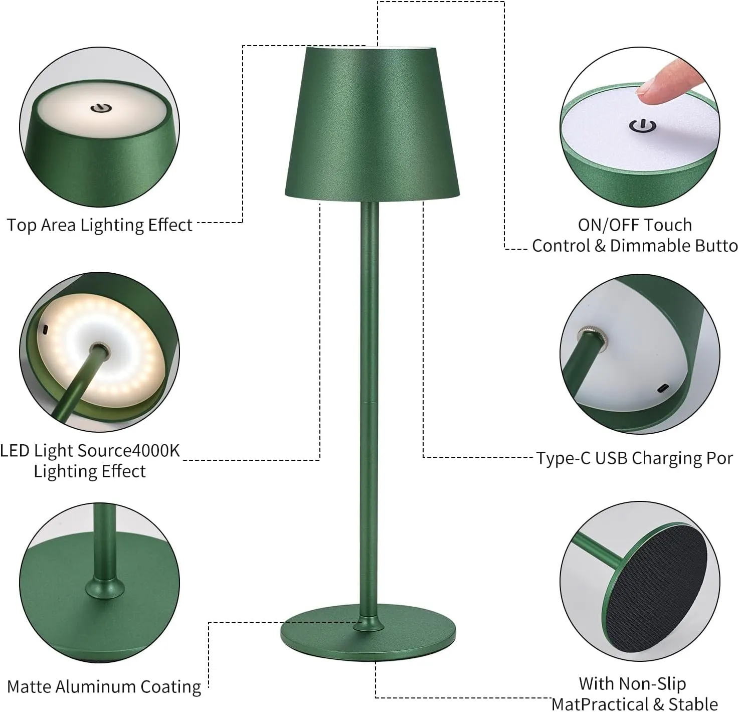 2Pack Cordless Table Lamps USB Rechargeable Simplicity Desk Lamp Built-in 4600 mAh Battery LED Battery Operated lamp with Touch Control Table lamp - Bedroom/Desk/Reading/Patio(Green)