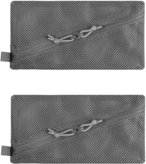 2PC Tactical Carry On Zipper Mesh Pouch, Insert Organizer Utility Admin Pouch Travel Organizer EDC Bag Toiletry Kit Set Storage Case 12X6 inch (GRAY)