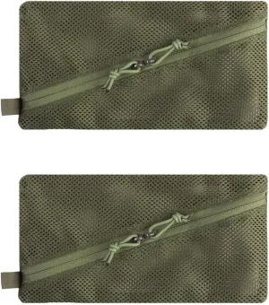 2PC Tactical Carry On Zipper Mesh Pouch, Insert Organizer Utility Admin Pouch Travel Organizer EDC Bag Toiletry Kit Set Storage Case 12X6 inch (Green)