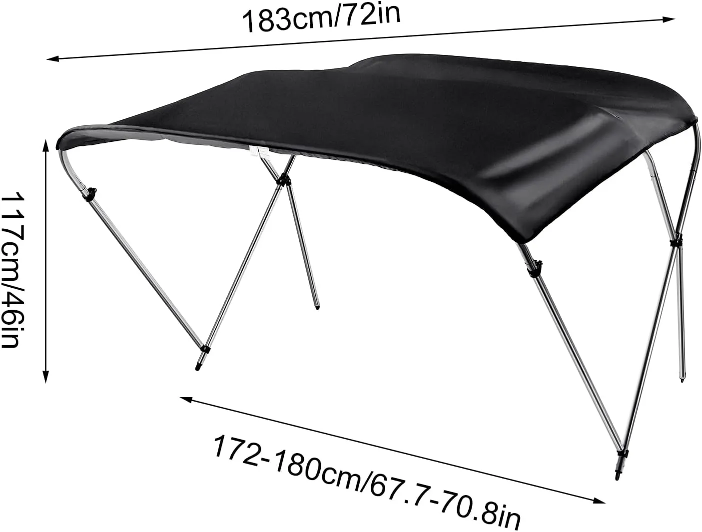 3 Bows Boat T-top Universal Sun Shade PU Coating Waterproof UV-proof Height Adjustable Blue/Gray (Gray)