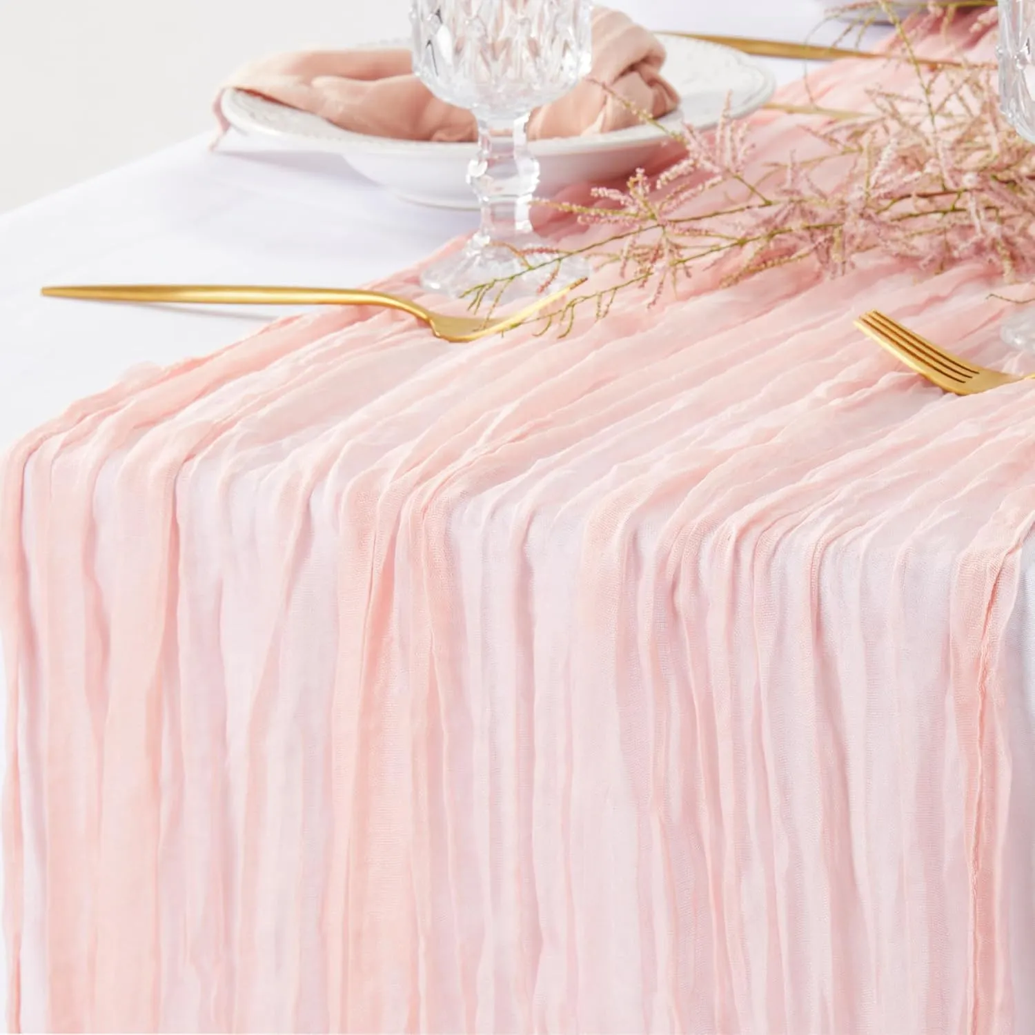 3 Pieces Pink Table Runners 10FT for Bridal Shower Decorations Blush Pink Cheesecloth Table Runner Gauze Wedding Table Runner for Wedding Baby Shower Birthday Boho Table Decorations