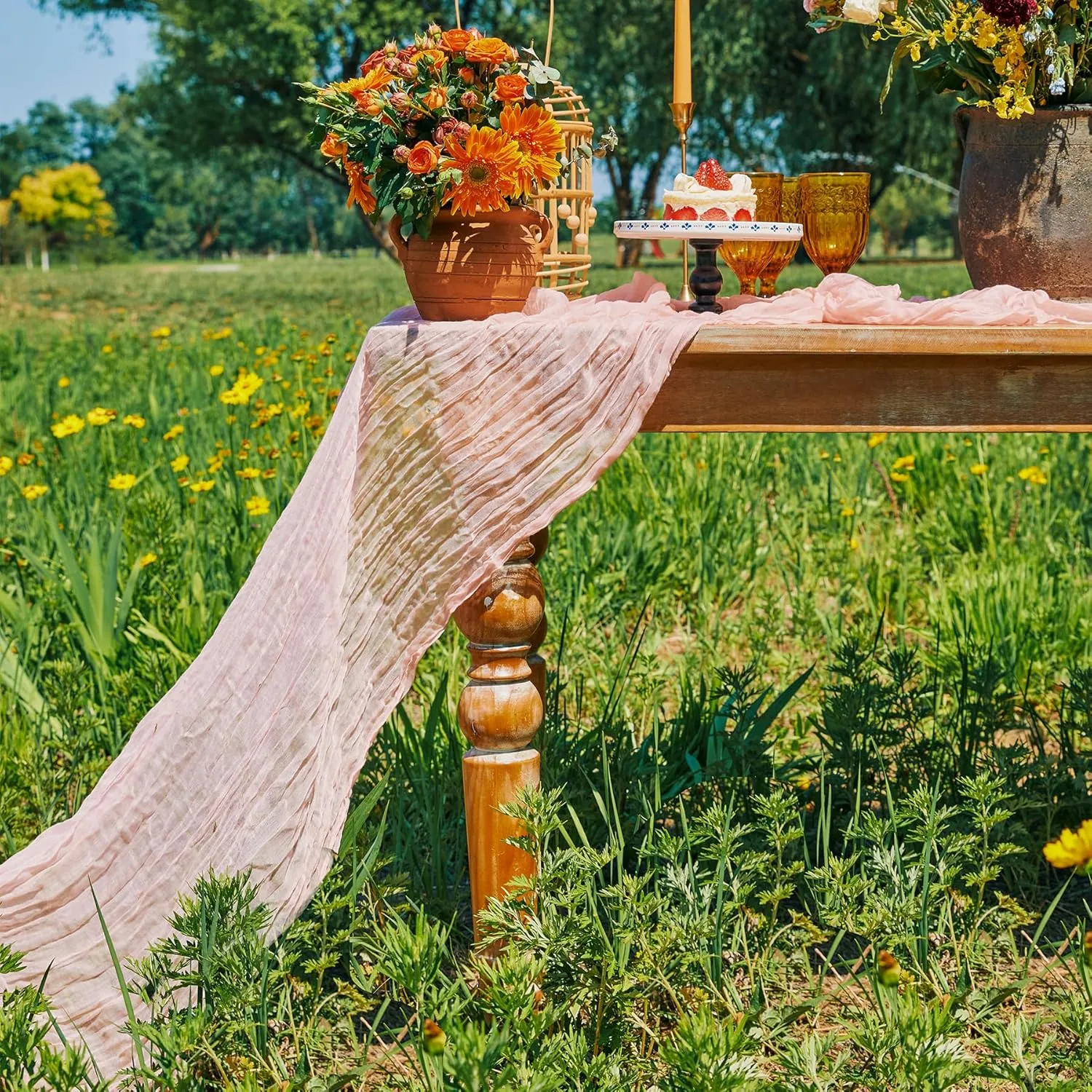 3 Pieces Pink Table Runners 10FT for Bridal Shower Decorations Blush Pink Cheesecloth Table Runner Gauze Wedding Table Runner for Wedding Baby Shower Birthday Boho Table Decorations