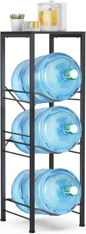 3-tier 5 Gallon Water Jug Holder with Storage Shelve, Detachable 5 gallon Water Bottle Holder, Water Jug Stand, Water Jug Rack, Water Bottle Organizer for Kitchen,Office,Living Room- Black