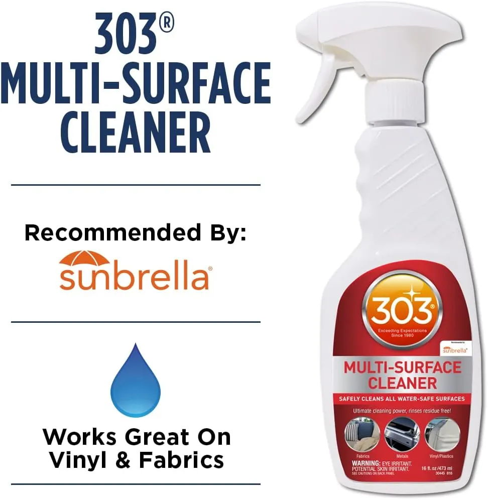 303 Products Multi-Surface Cleaner - Safely Cleans All Water Safe Surfaces - Ultimate Cleaning Power - Rinses Residue Free - Recommended By Sunbrella, 16 fl. oz. (30445CSR) Packaging May Vary