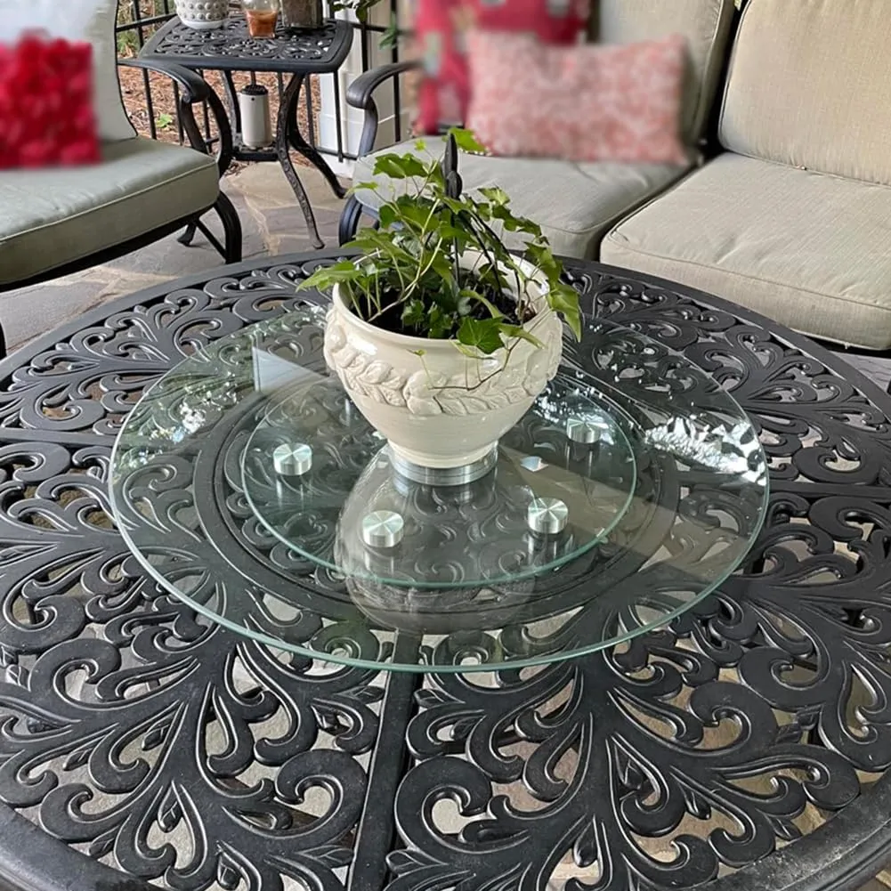 30" Glass Lazy Susan for Dining Table with 6 Rotating Wheels Table Top Centerpiece Kitchen Turntable Large Round Silent & Smooth Spin (Φ 30 Inch)