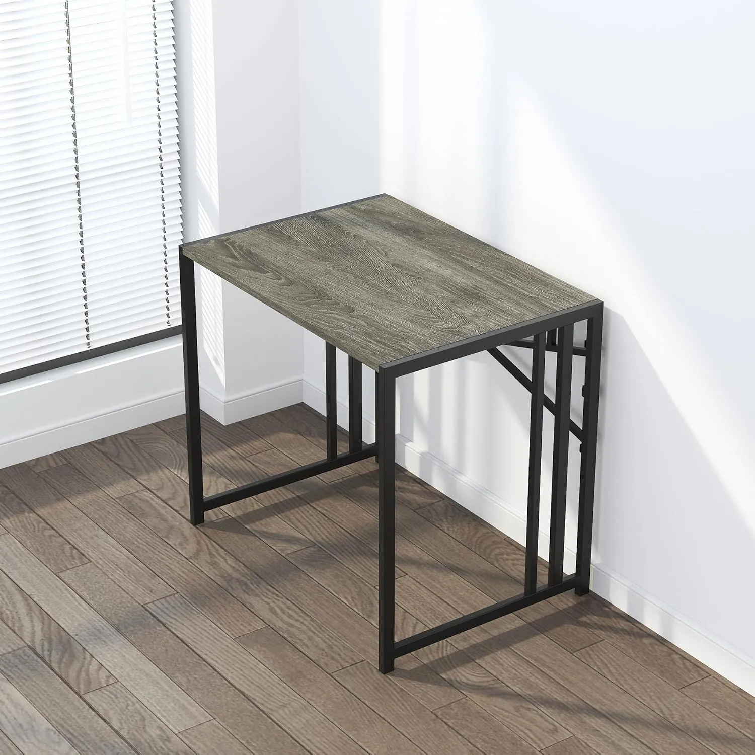 32 inch Small Folding Desk, Writing Gaming Computer Camping Desk for Small Spaces, No Assembly Required Home Office Desk, Black Oak