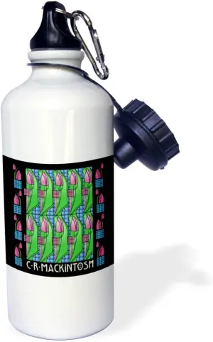 3dRose Charles Rennie Mackintosh Tulip Design in Arts and Crafts Style-Sports Water Bottle, 21oz , 21 oz, Multicolored