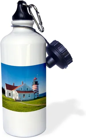 3dRose "West Quoddy Head Lighthouse, Lubec, Maine US20 JMO1278 Jerry and Marcy Monkman" Sports Water Bottle, 21 oz, White
