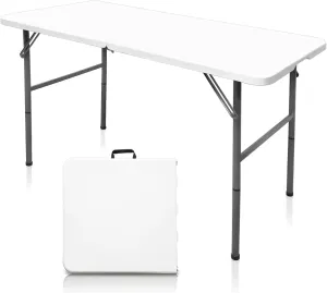 4 FT Folding Table, Plastic Portable Tables for Dining Parties Card Picnic Camping, Granite White