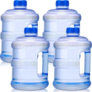 4 Pcs 1 Gallon Plastic Water Bottles Round Jugs with Handle Portable Water Containers Reusable Leak Proof Bottle for Camping Outdoor Sports Travel