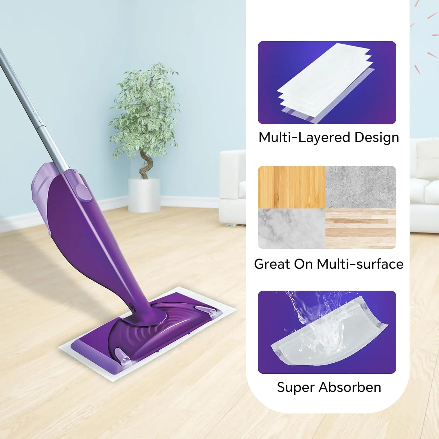 40 Count Wetjet Pads Refills for Swiffer，Disposable Wet Jet Mopping Pads，All Purpose Multi Surface Spray Mop Pads Refills for Hardwood Floor Cleaning，Thickness&Absorbent