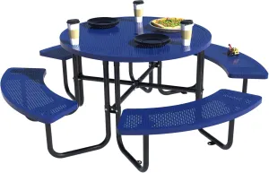 46" Round Metal Picnic Table with Umbrella Hole,Open Air Top Round Portable Outdoor Picnic Table Furniture, Sturdy Stainless Steel Commercial Tables for Outdoor,Patio,Lawn Garden-Blue
