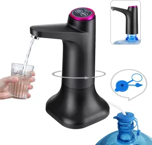 5 Gallon Water Pump, Water Dispenser for 5 Gallon Bottle, USB Rechargeable Water Jug Dispenser, Portable Automatic Water Pump for Home, Black