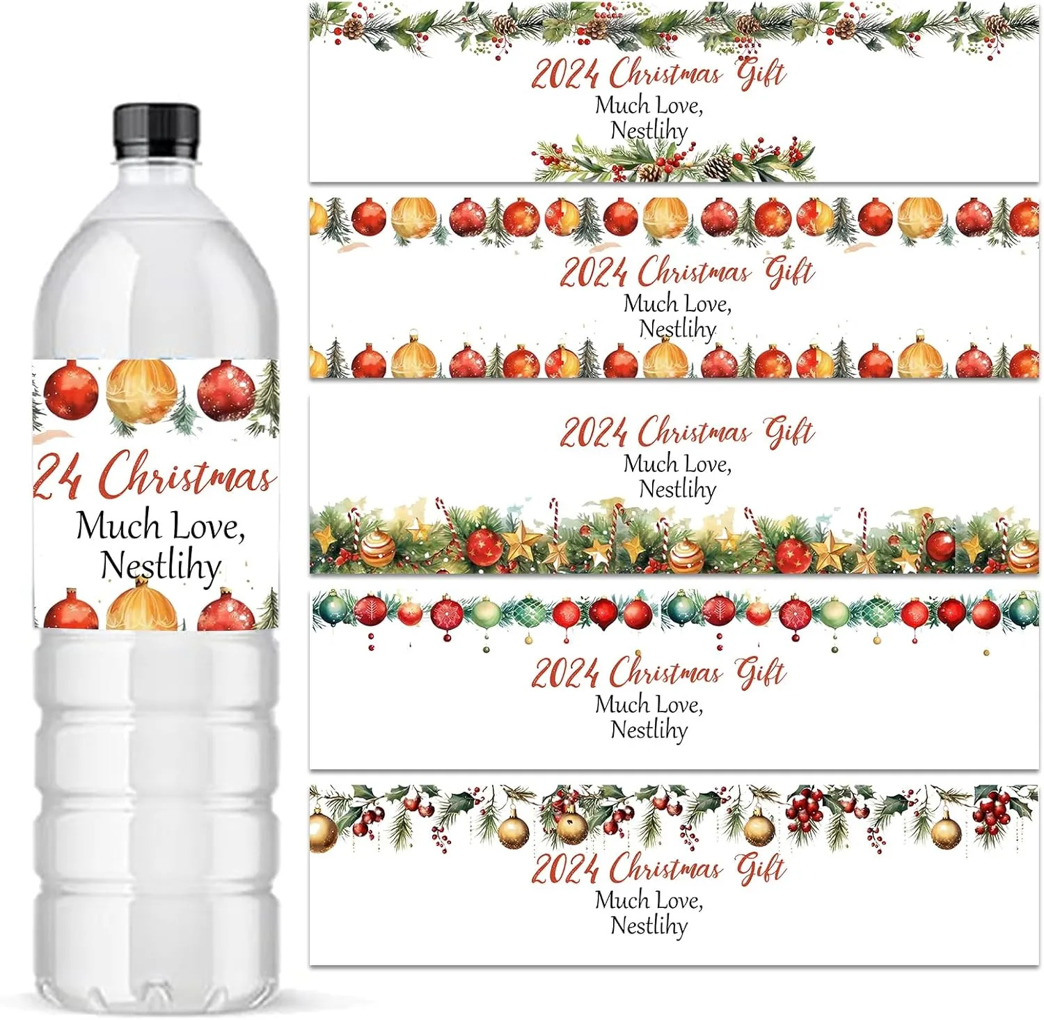 50-300pcs Custom Water Bottle Labels, Christmas Wraps Sticker for Water Bottle, Personalized Christmas Gift Bottle Label for Christmas Party