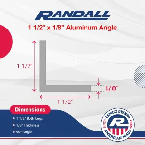 6 FT - 1 1/2" x 1/8" Aluminum Angle 6063 Alloy T-6 Temper