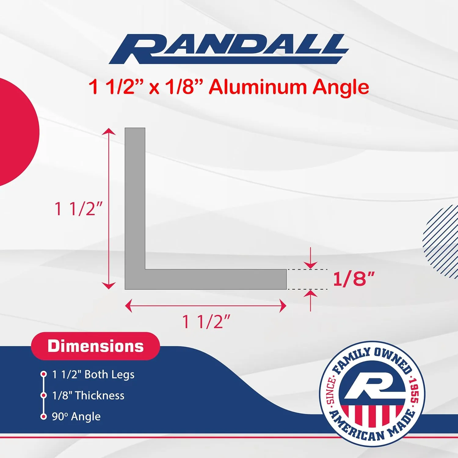 6 FT - 1 1/2" x 1/8" Aluminum Angle 6063 Alloy T-6 Temper