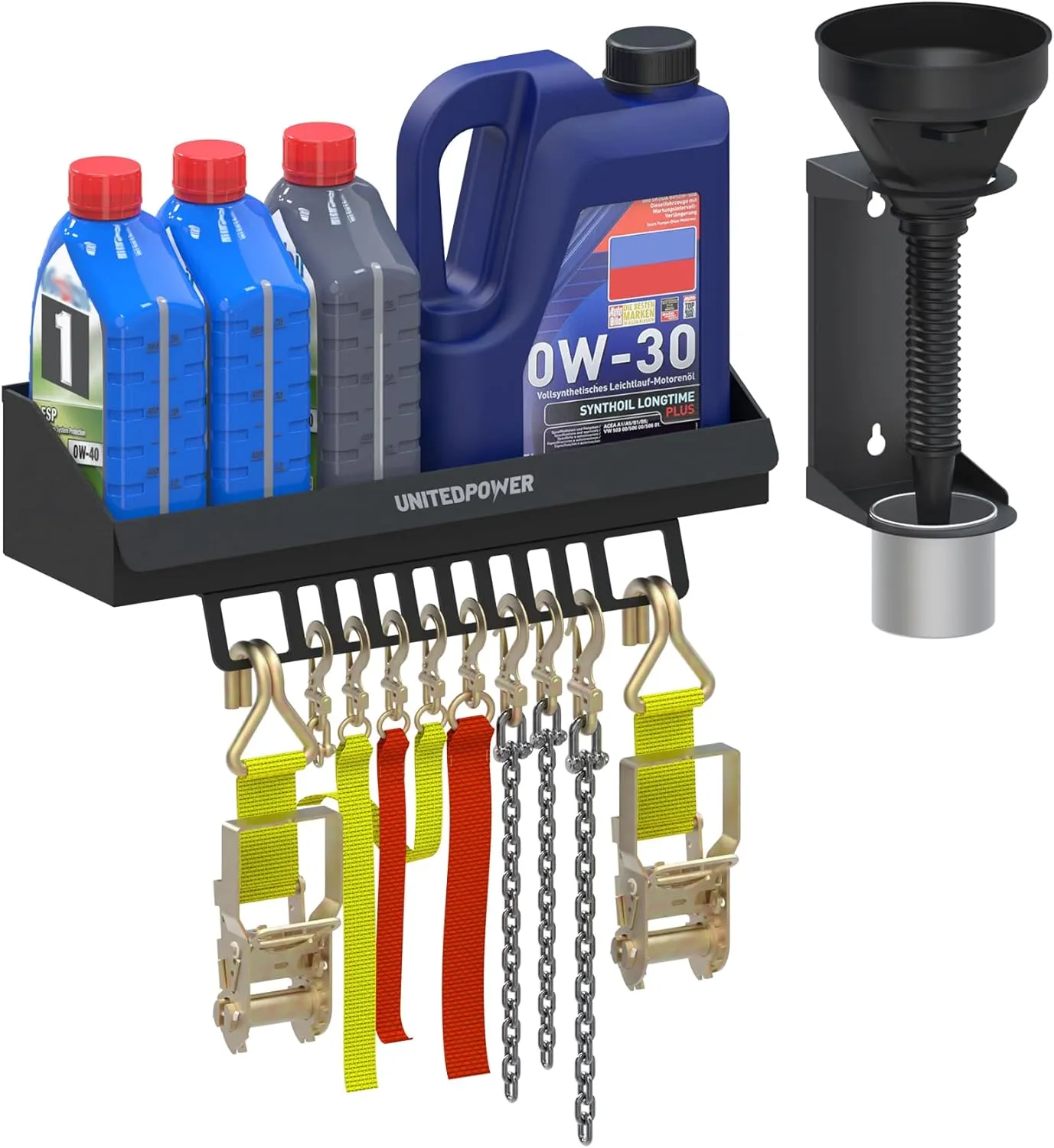 6 Quart Motor Oil Storage Rack, Bottle Shelf Mount Caddy With Funnel, Enclosed Race Trailer Shop Garage Organizer