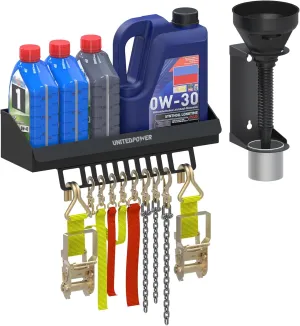 6 Quart Motor Oil Storage Rack, Bottle Shelf Mount Caddy With Funnel, Enclosed Race Trailer Shop Garage Organizer