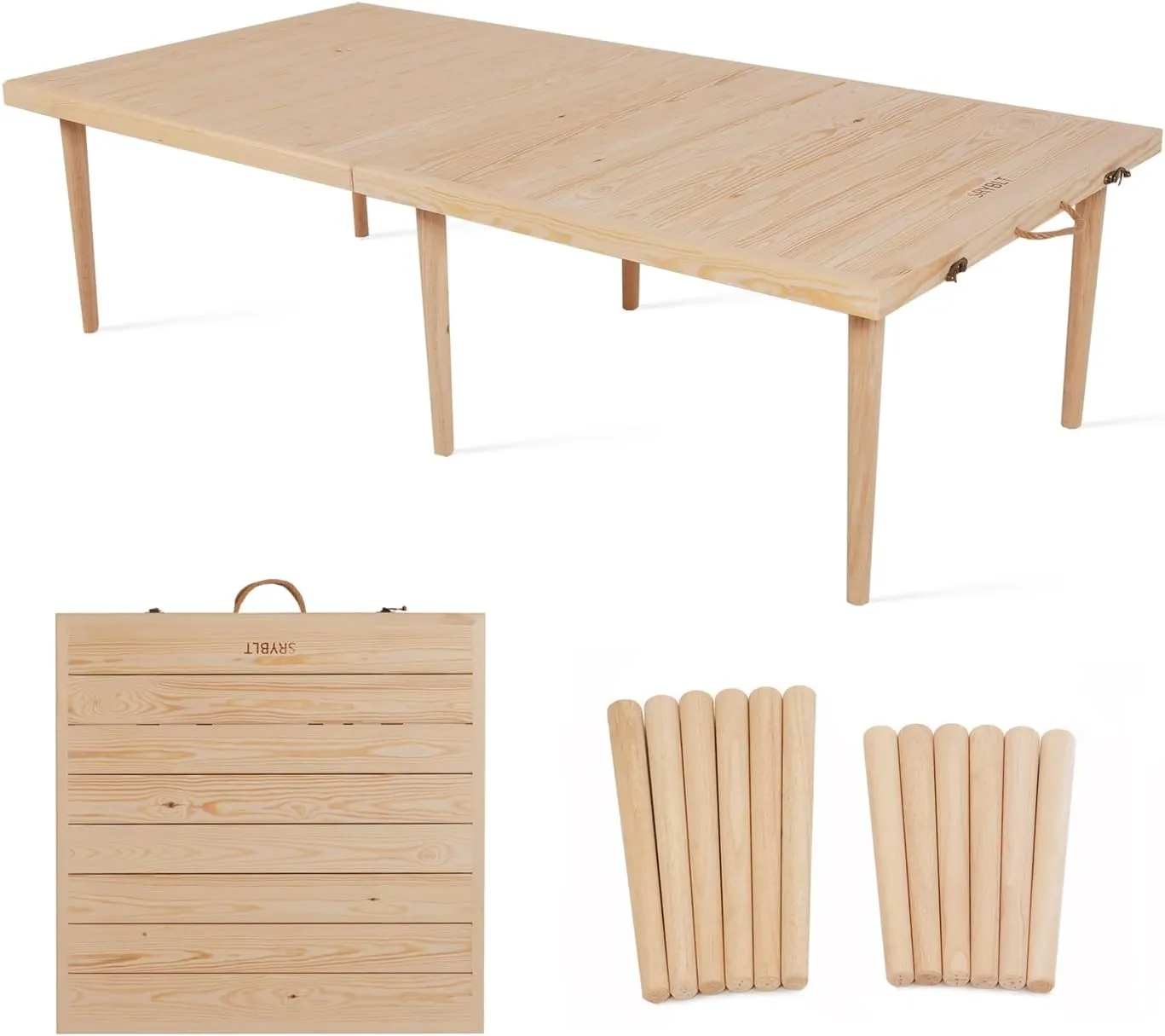 60x30 Inch Folding Picnic Table - Pine Wood Outdoor Boho Table for Beach, Camping & BBQs with Adjustable Legs (13" & 16" Heights), Natural