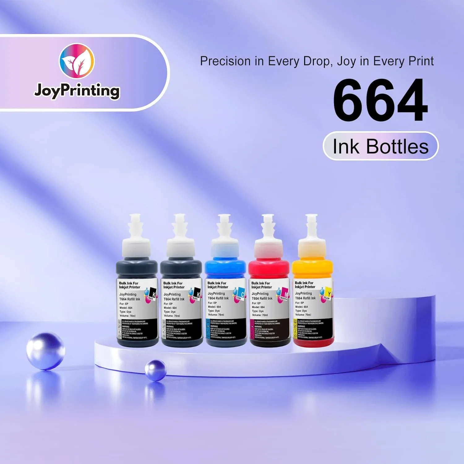 664 Ink Refill Bottles Replacement for T664 Ink Work for ET-2650 ET-2500 ET-2550 ET-2600 ET-4500 ET-3600 ET-16500 L100 L110 L120 L200 L210 L300 L350 L355 L550 L555 Printers (5 Pack)